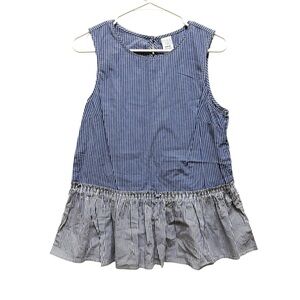 2/$15 Time and Tru - Blue White Striped Sleeveless Peplum Blouse Size Small